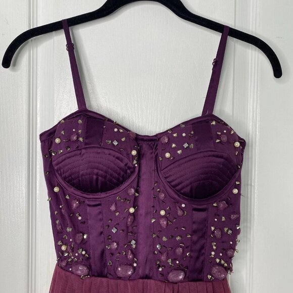 Free People Beaded Bustier/Corset dress w/ Pleated & Ruffled Tulle Skirt XS #318 - Picture 3 of 11